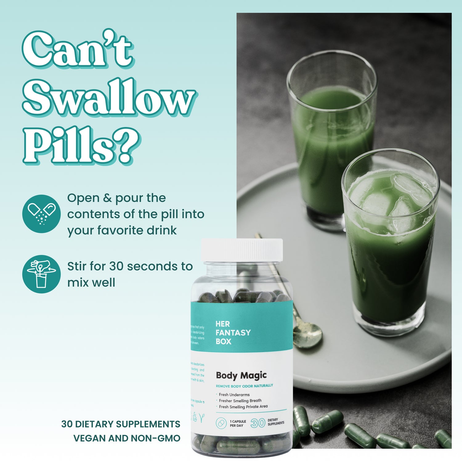 Body Magic Chlorophyll Pill - For Body Odor, Detox & Skin