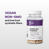 Her Fantasy Box Healthy Box Probiotics. Vegan, Non-GMO and free from synthetic fillers. Bottle label: Advanced Formula Supports Vaginal pH & Odor Control, PMS Relief & Hormonal Balance, UTI Prevention. 150 Billion CFU, 30 Dietary Supplements.
