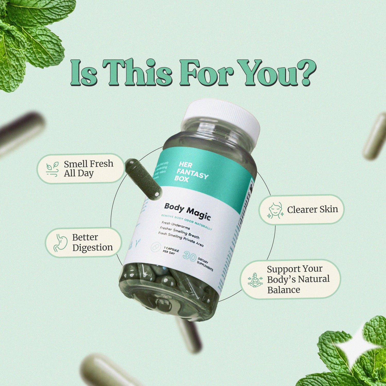 Body Magic Chlorophyll Pill - For Body Odor, Detox & Skin