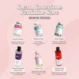 Clean, Conscious Feminine Care – Worth Trying. Six Her Fantasy Box products: Fresh & Clean – Supports balance and freshness naturally. Slippery Box – Encourages moisture and daily comfort. Body Magic – Supports a fresh feel, promotes gentle detox. Refresh Feminine Shower Gel – Gentle everyday cleanser for a fresh feel. Renew Oil – Softens skin and helps reduce the look of dark marks. Yummy Body Shower Gel – Relaxing, self-care wash with a feel-good finish.