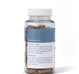 Bottle of capsules with a label on a white background