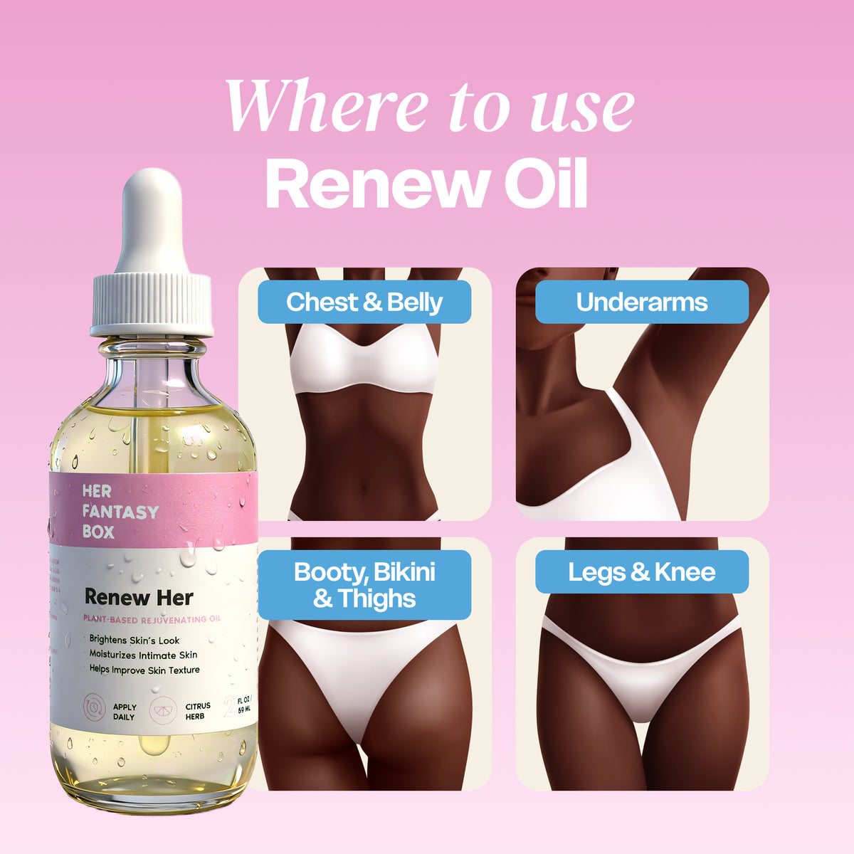 Her Fantasy Box Renew Her Yoni Oil - For Dryness, Ingrown Hair, Dark Marks & Scars