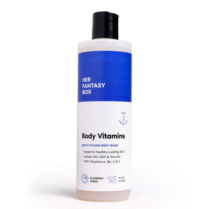 Her Fantasy Box Body Vitamins Blueberry Crème multi-vitamin body wash 16 fl oz bottle on white background