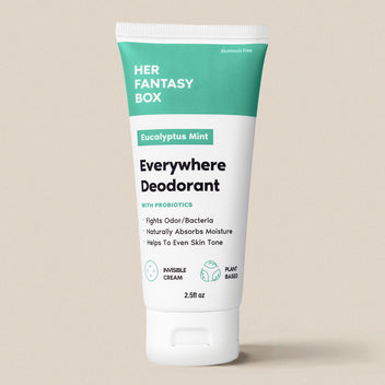 Single tube of Her Fantasy Box Eucalyptus Mint Everywhere Deodorant 2.5 fl oz displayed on neutral background