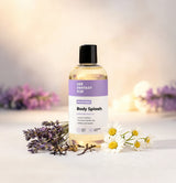 Her Fantasy Box Mental Reset Body Splash hydrating body oil styled with lavender and chamomile flowers.