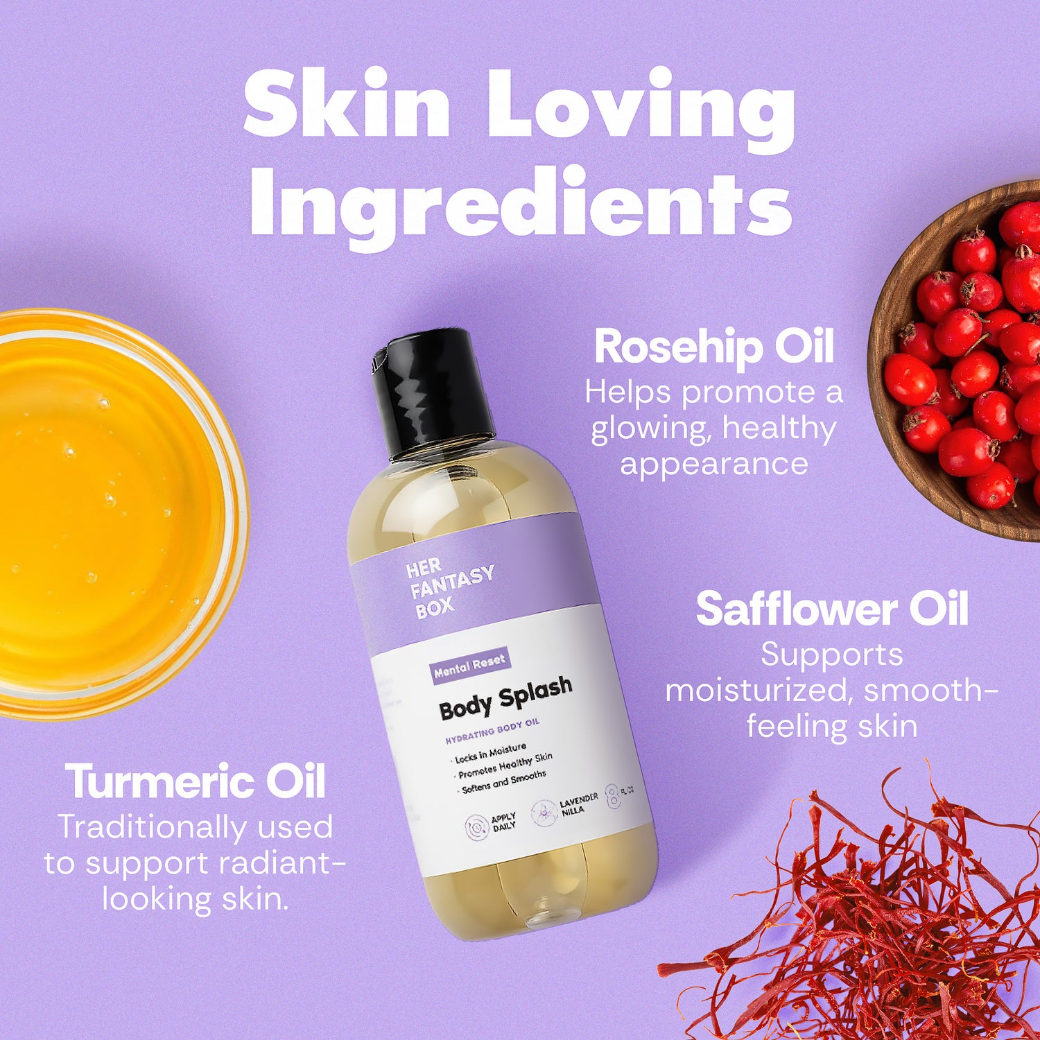 Body Splash - Skin Smoothing Body Oil (Mental Reset – Lavender & Vanilla CALMING SPA SCENT)