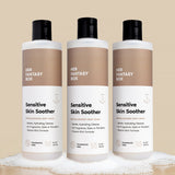 Three bottles of Her Fantasy Box Sensitive Skin Soother hypoallergenic body wash 16 fl oz displayed on neutral background