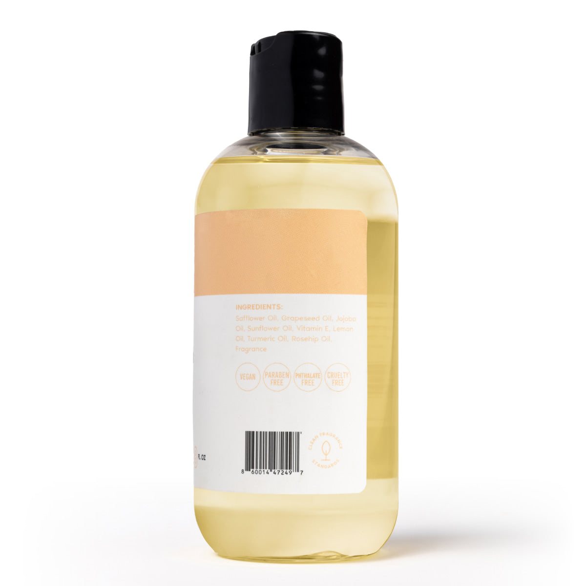Her Fantasy Box Vanilla Drip Body Splash back label showing vegan, paraben-free, phthalate-free, and cruelty-free certifications