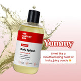 Her Fantasy Box Body Splash Hydrating Body Oil – Yummy scent. "Smell like a mouthwatering burst of fruity, juicy candy." Bottle label: Locks in Moisture, Promotes Healthy Skin, Softens and Smooths. Apply Daily. 8 FL OZ.