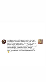 Customer review by red_bone_been_official: "Just got mines today and have some on now right after a bath .. I have very sensitive skin so I'll be back for review on the sensitivity part ..... Overall the texture is light not to oily, has a light natural smell very refreshing and a mild tingling of mint sensation which makes you feel clean like u just want to lay around with your legs wide open lol."